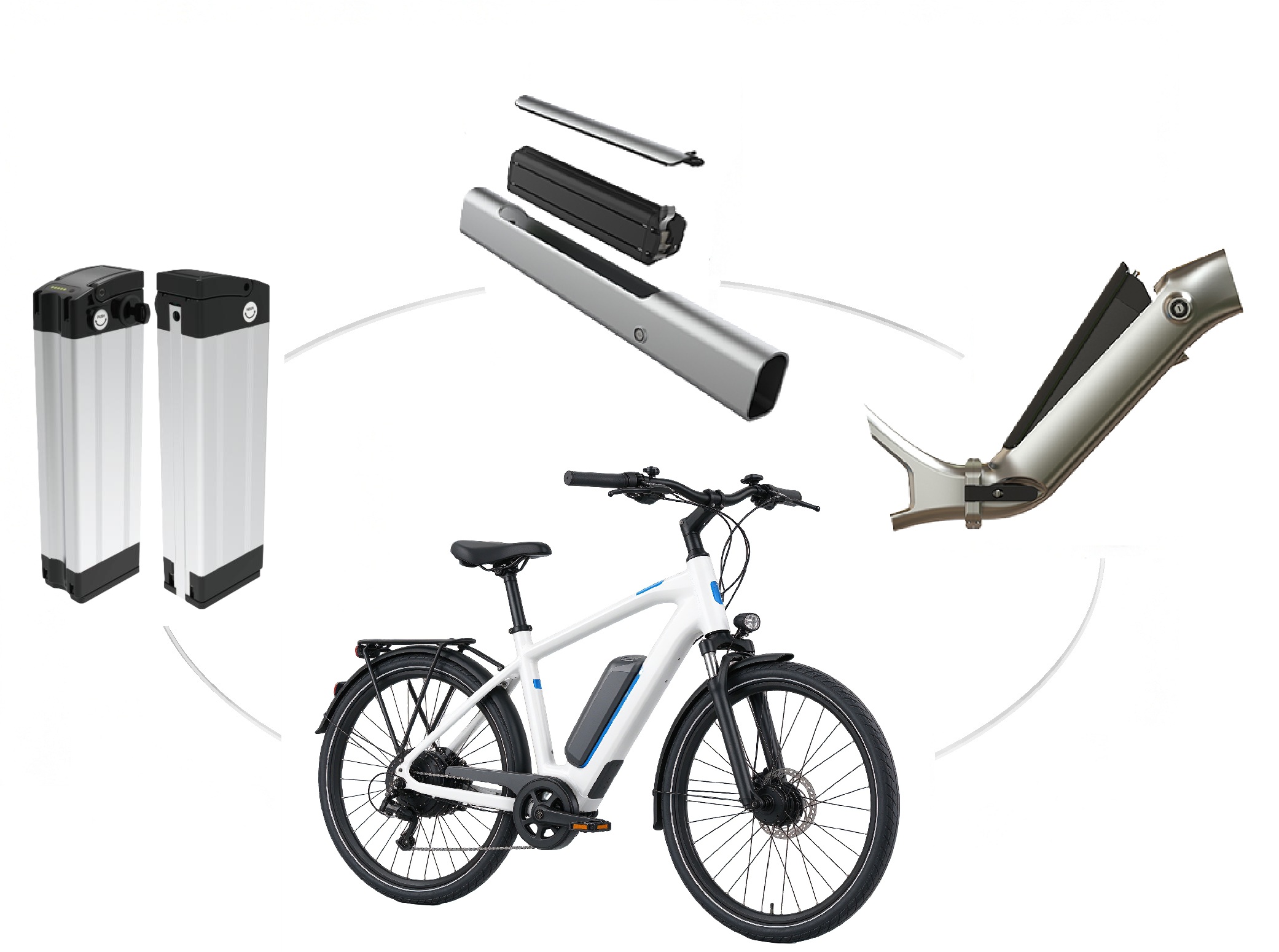 e-Bike 整车与下管式电池 Pack：后衣架款、内藏下管款与开模下管结构